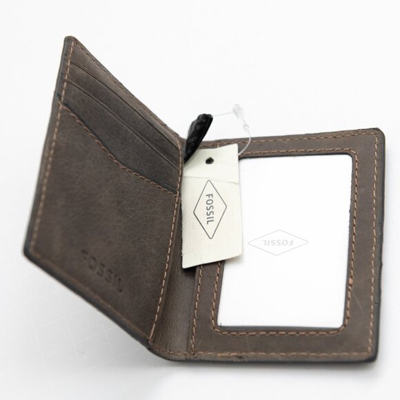 Fossil Ethan Slim Card Case Wallet Leather Gunmetal Brown New - Picture 4 of 5